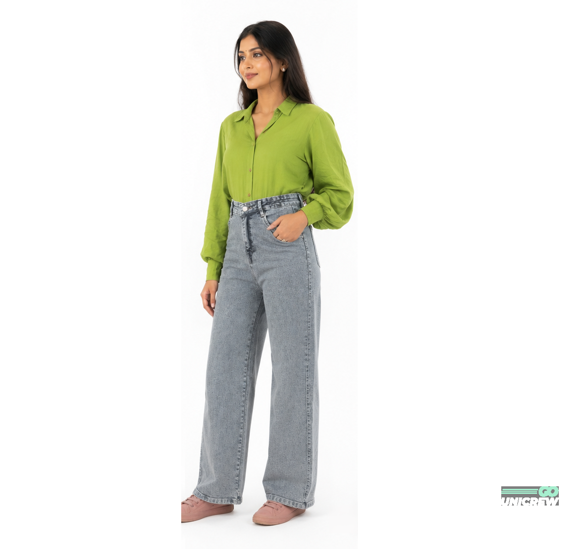 Women's High Rise Charcoal Grey Wide Leg Jeans