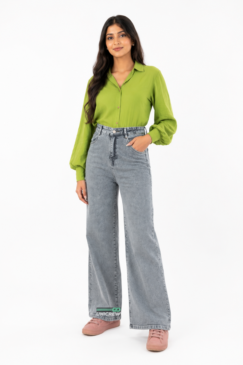 Women's High Rise Charcoal Grey Wide Leg Jeans