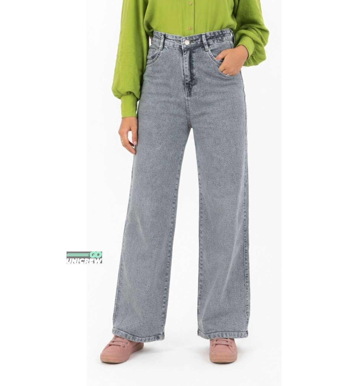 Women's High Rise Charcoal Grey Wide Leg Jeans
