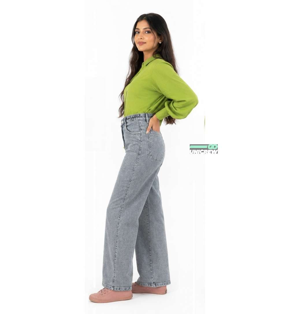 Women's High Rise Charcoal Grey Wide Leg Jeans