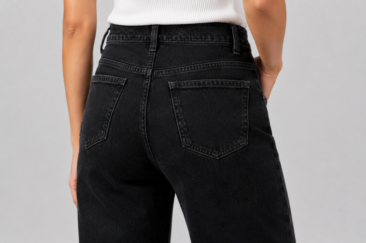 Gosagi - Women Jeans - Women’s Black High-Rise Wide-Leg Jeans with Button-and-Zip Closure, Belt Loops and Functional Pockets image 4