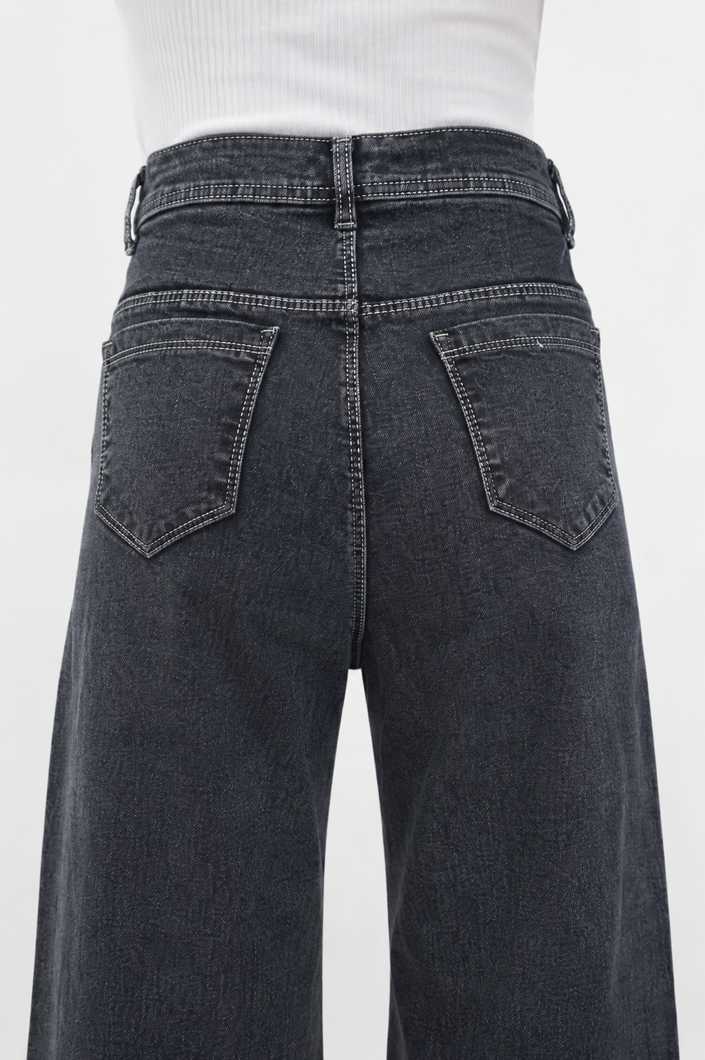 Gosagi - Women Jeans - Women’s Black High-Rise Wide-Leg Denim Jeans with Subtle Self-Pattern, Button-and-Zip Closure, Belt Loops and Functional Front Pockets. image 3