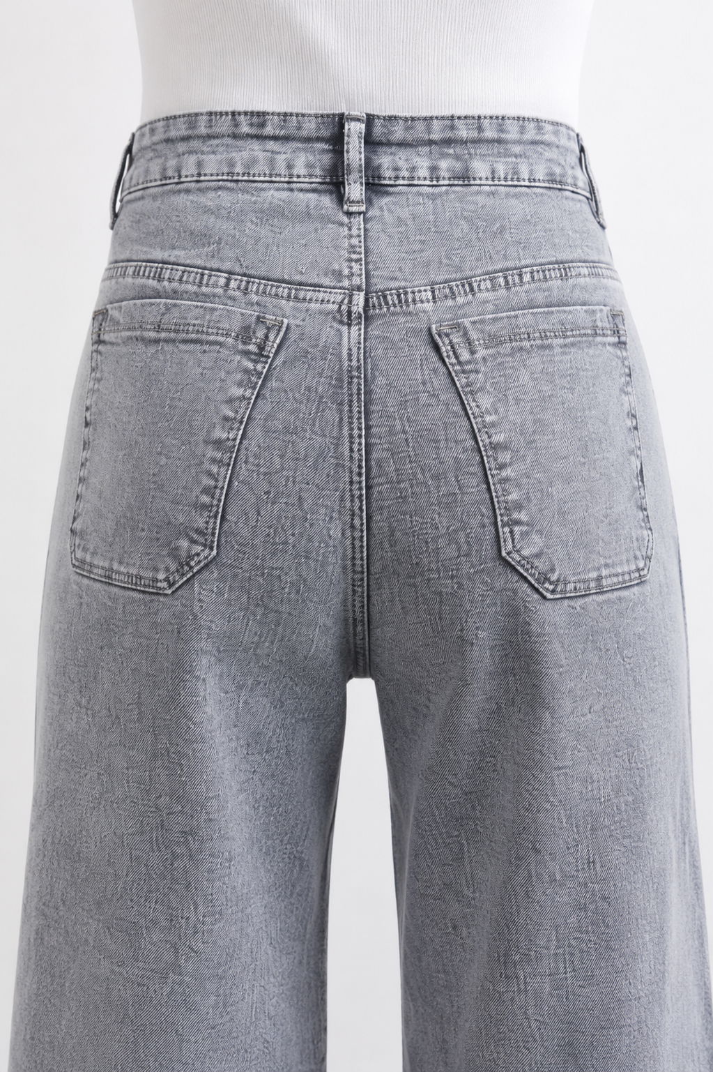 Women Jeans - Women’s Charcoal Grey High-Rise Wide-Leg Denim Jeans with Subtle Self-Pattern, Light Washed Finish, Functional Pockets and Button-Zip Closure. image 3