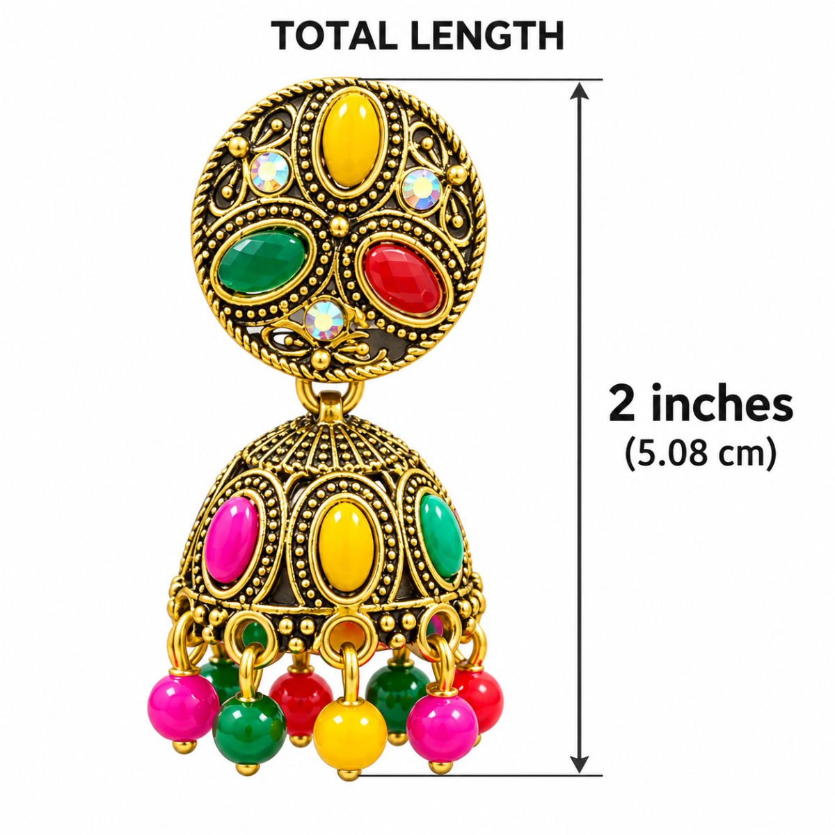 Product Name Traditional Multicolour Brass Jhumki Earrings with Antique Gold Finish for Women & Girls image 1
