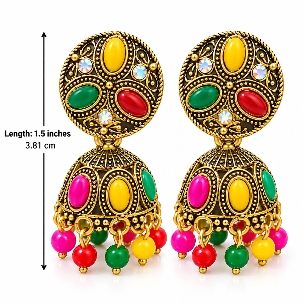 Traditional Multicolour Brass Jhumki Earrings with Antique Gold Finish for Women & Girls image 4