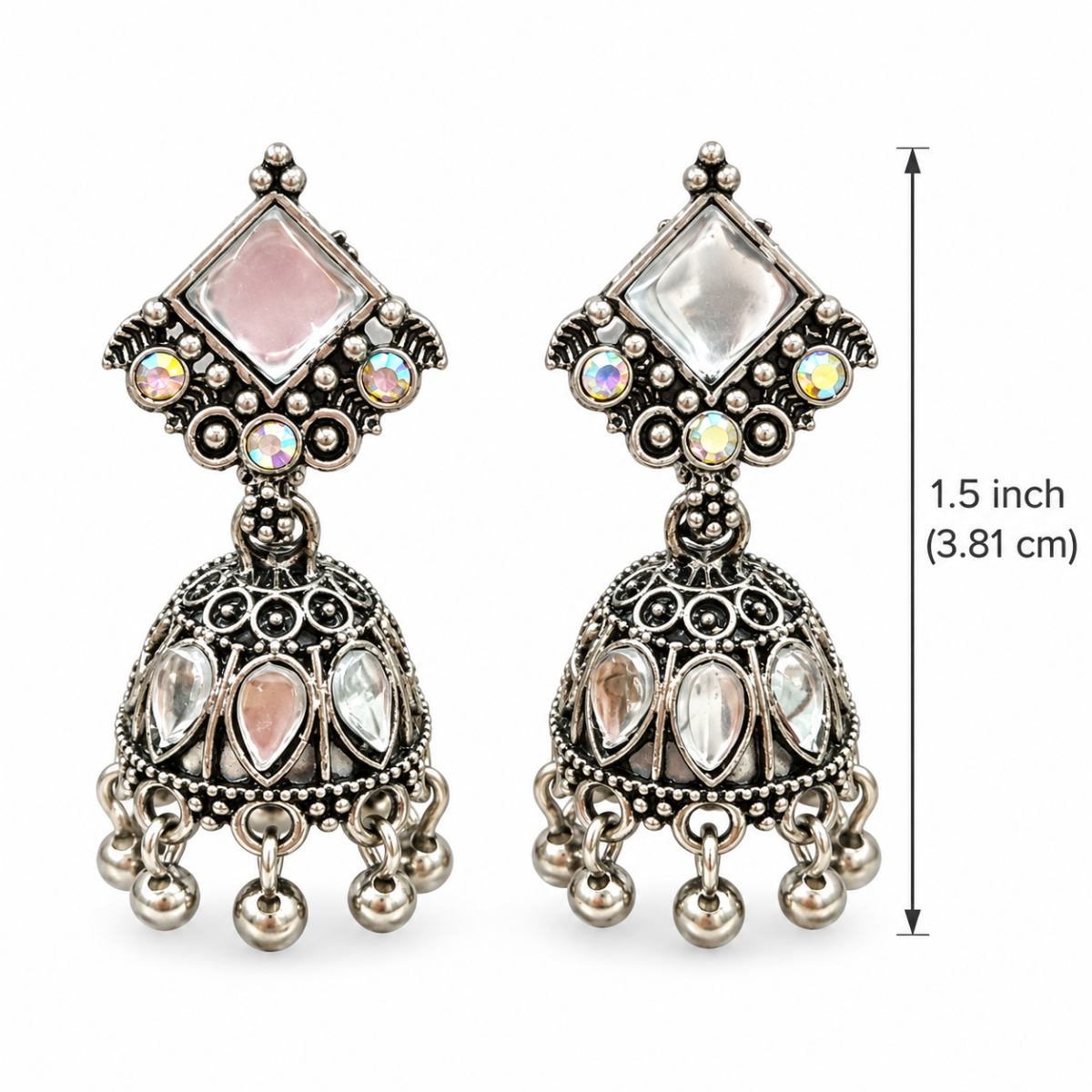 Oxidised Silver Mirror Work Jhumka Earrings with Ghungroo Hangings image 4