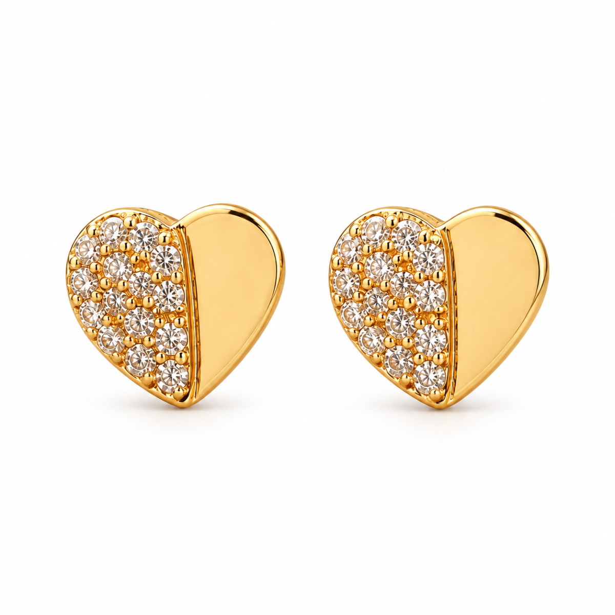 Dai Gold Plated Half Pavé Crystal Heart Stud Earrings for Women image 4