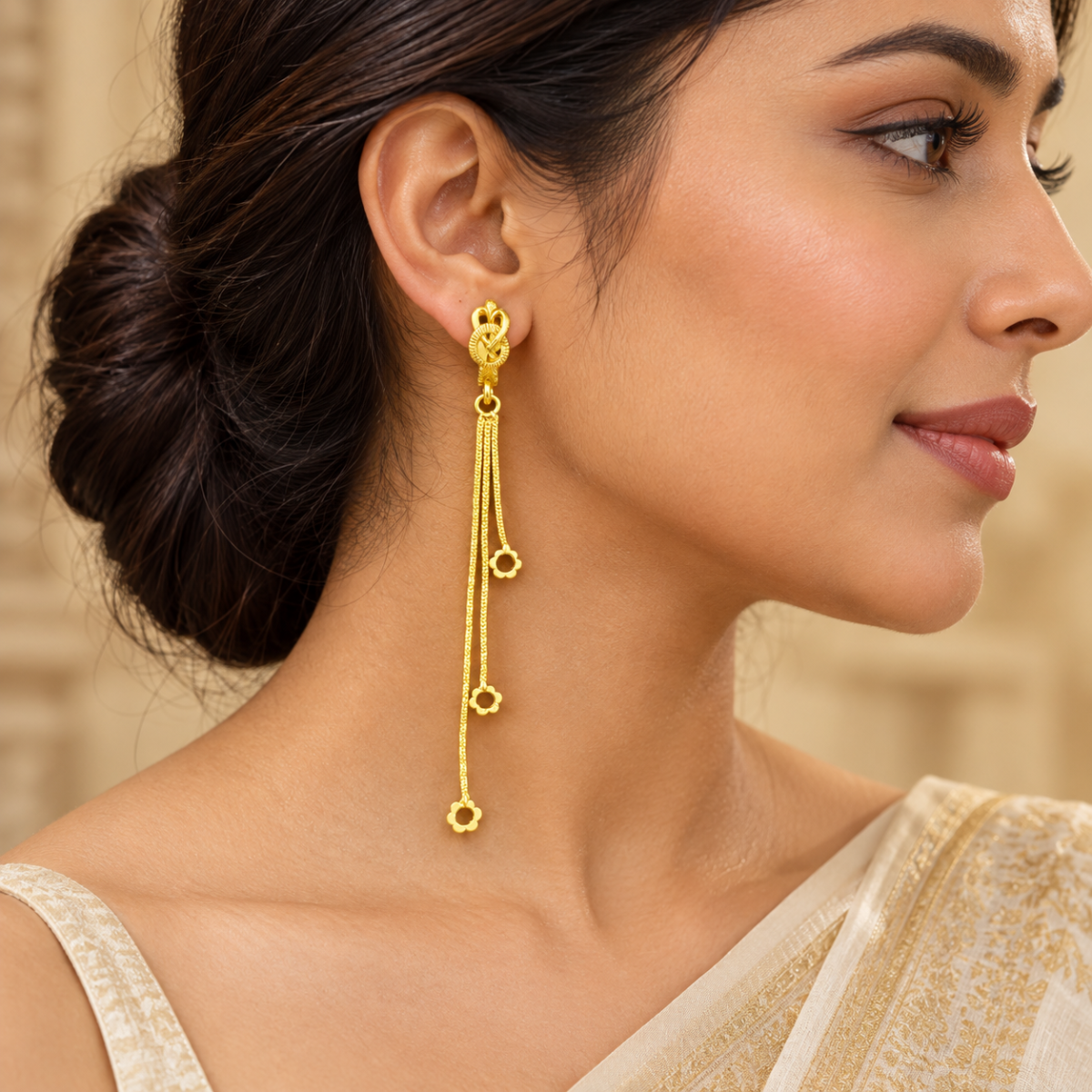 Dai Gold Plated Multi-Strand Tassel Huggie Hoop Earrings with Floral Charm Drops image 2