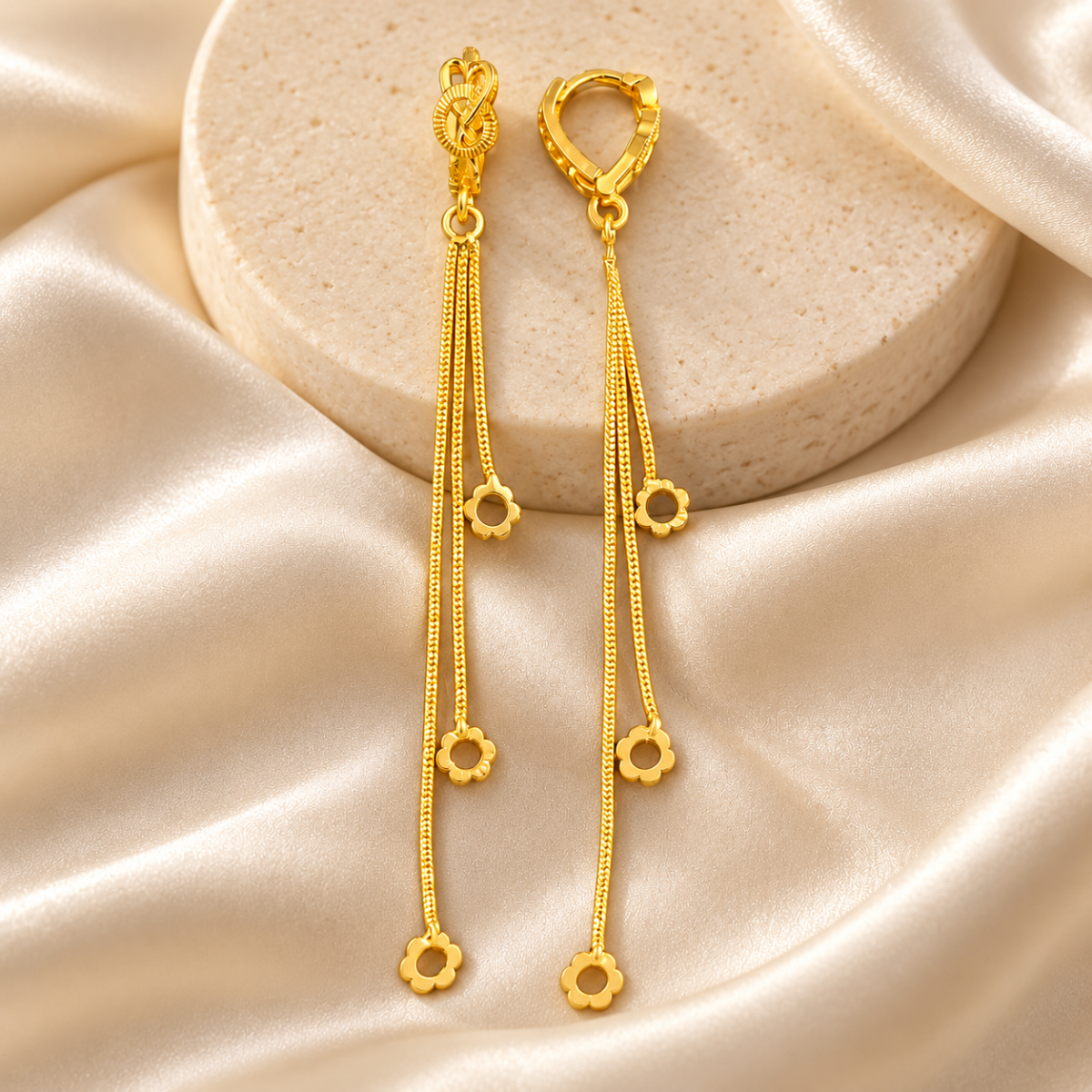 Dai Gold Plated Multi-Strand Tassel Huggie Hoop Earrings with Floral Charm Drops image 3