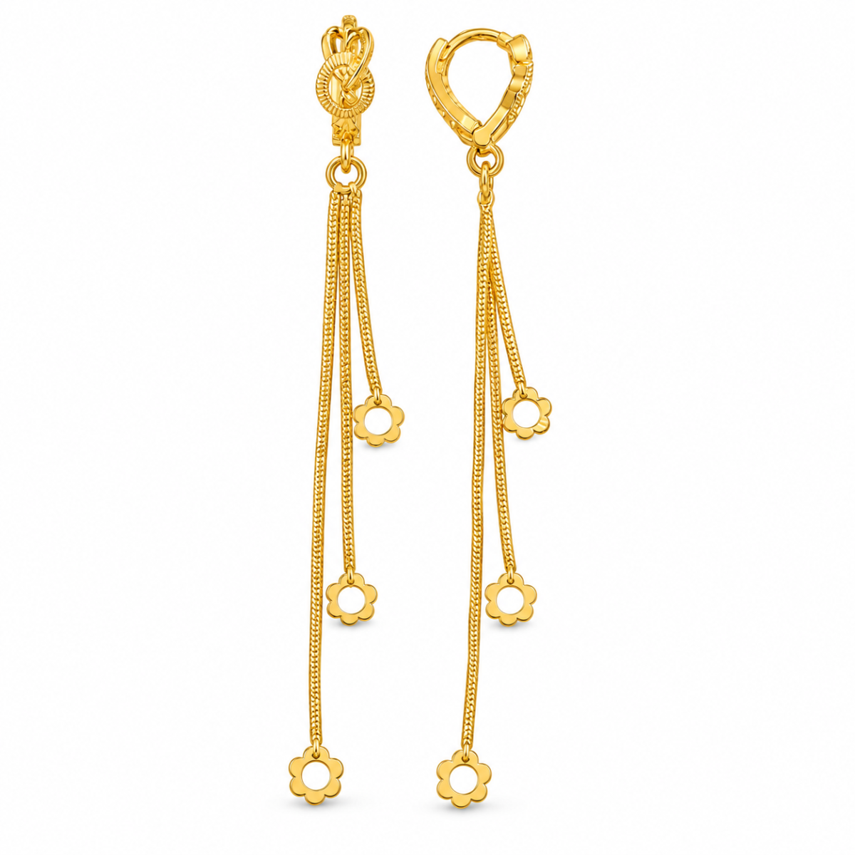 Dai Gold Plated Multi-Strand Tassel Huggie Hoop Earrings with Floral Charm Drops image 4
