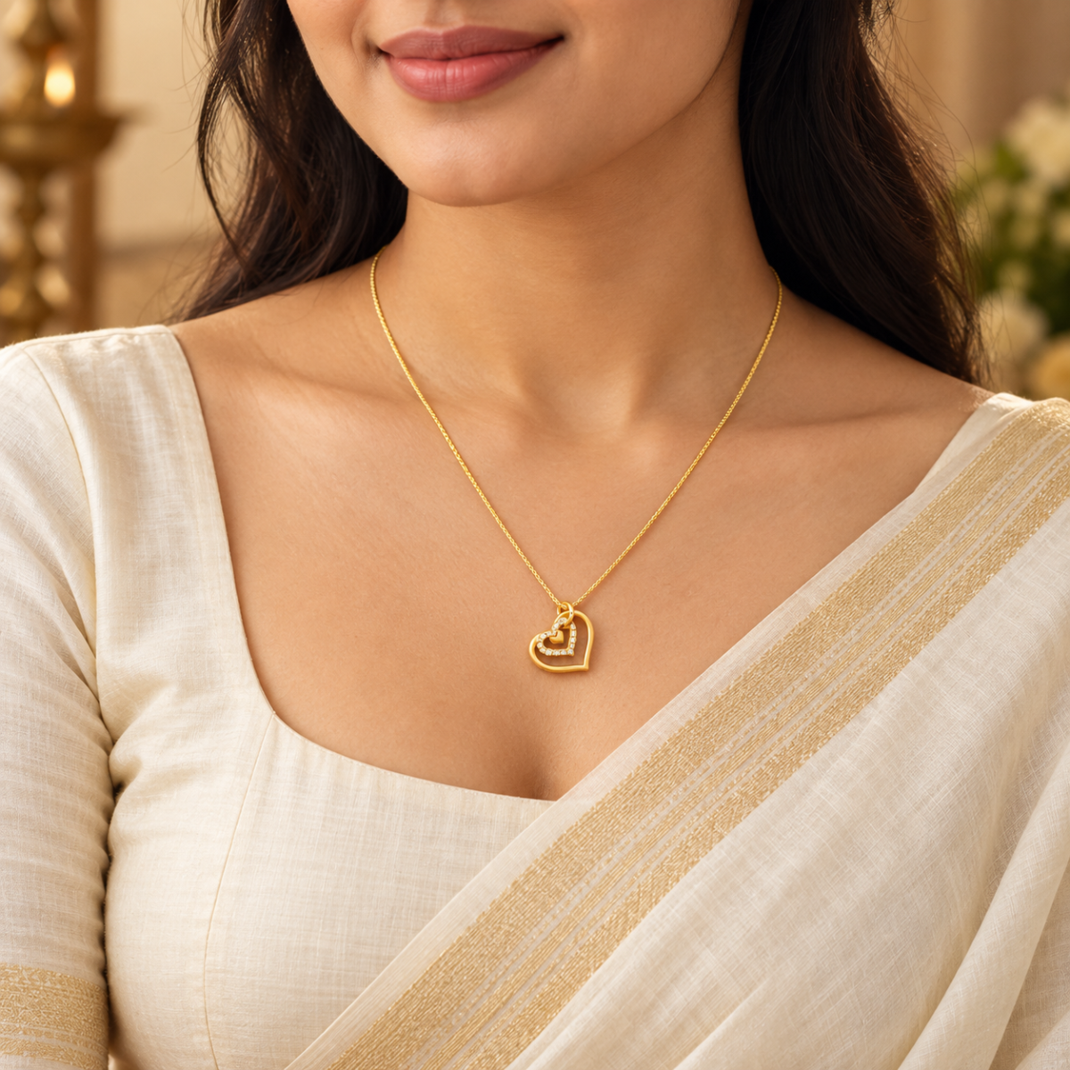 Gold Plated Triple Layer Nested Heart Pendant Necklace with Pavé Crystals image 3