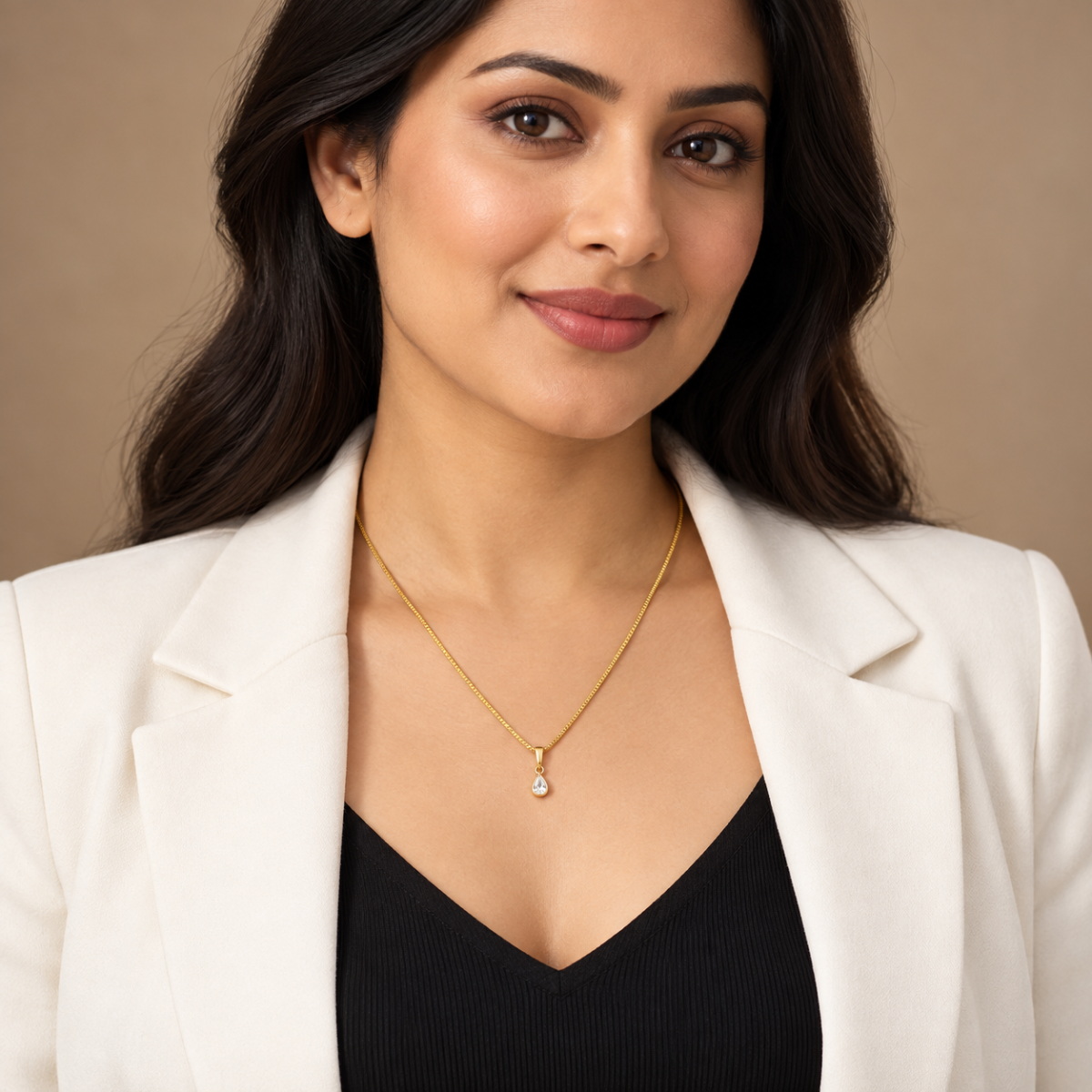 Rtificial Gold-Tone Teardrop Solitaire Crystal Pendant Necklace with Matching Stud Earrings Set - Jewellery at GoAariva