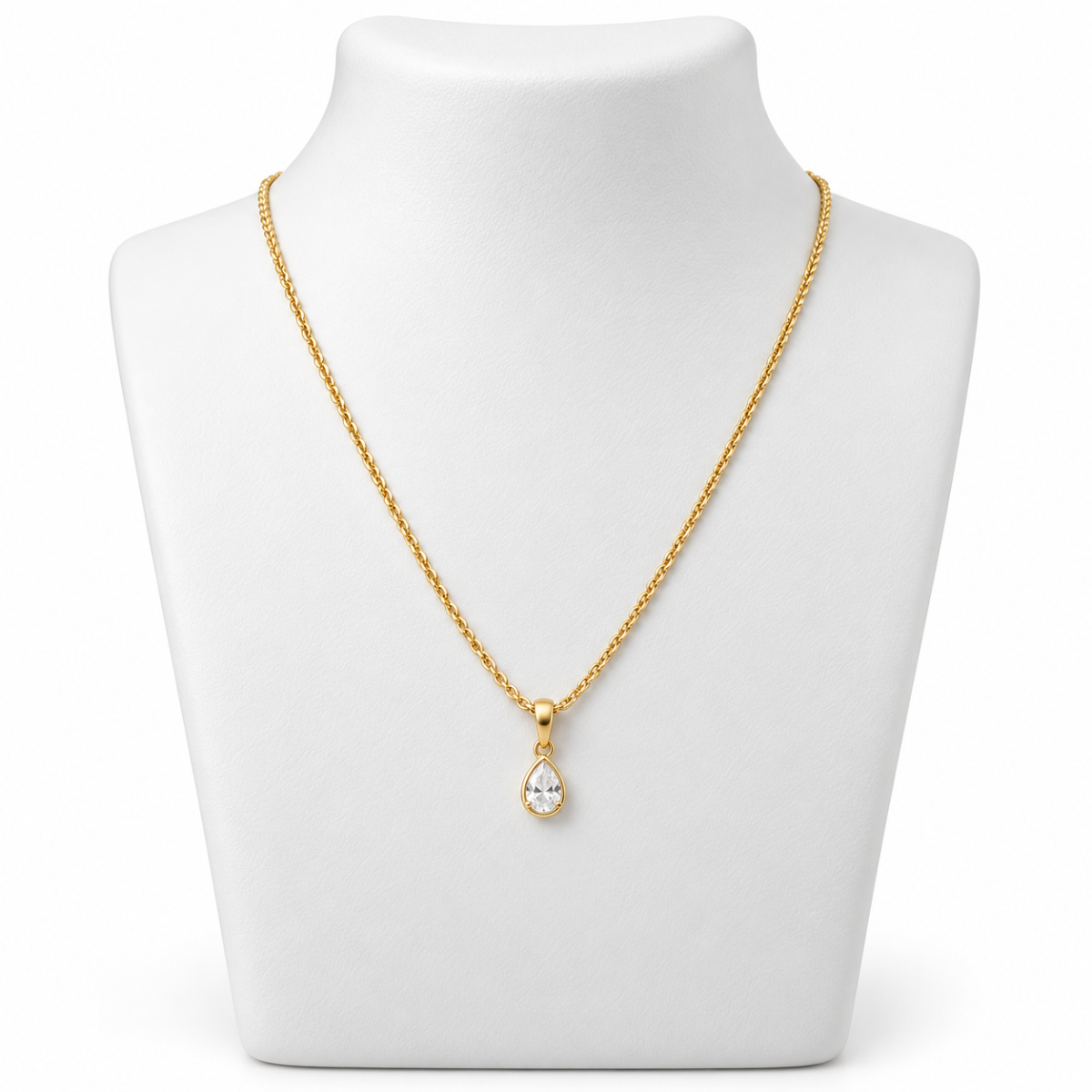 Rtificial Gold-Tone Teardrop Solitaire Crystal Pendant Necklace with Matching Stud Earrings Set image 3