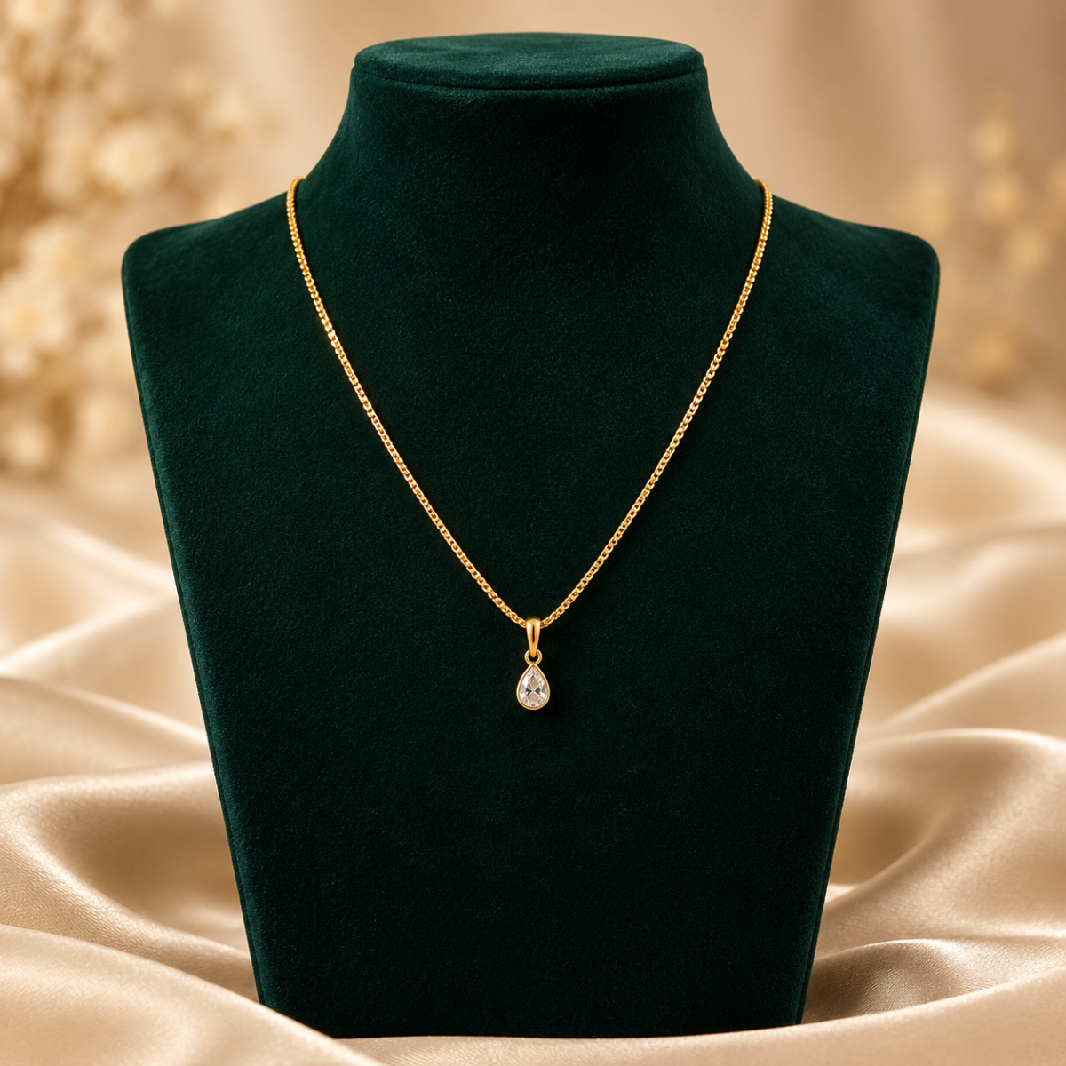 Rtificial Gold-Tone Teardrop Solitaire Crystal Pendant Necklace with Matching Stud Earrings Set image 4