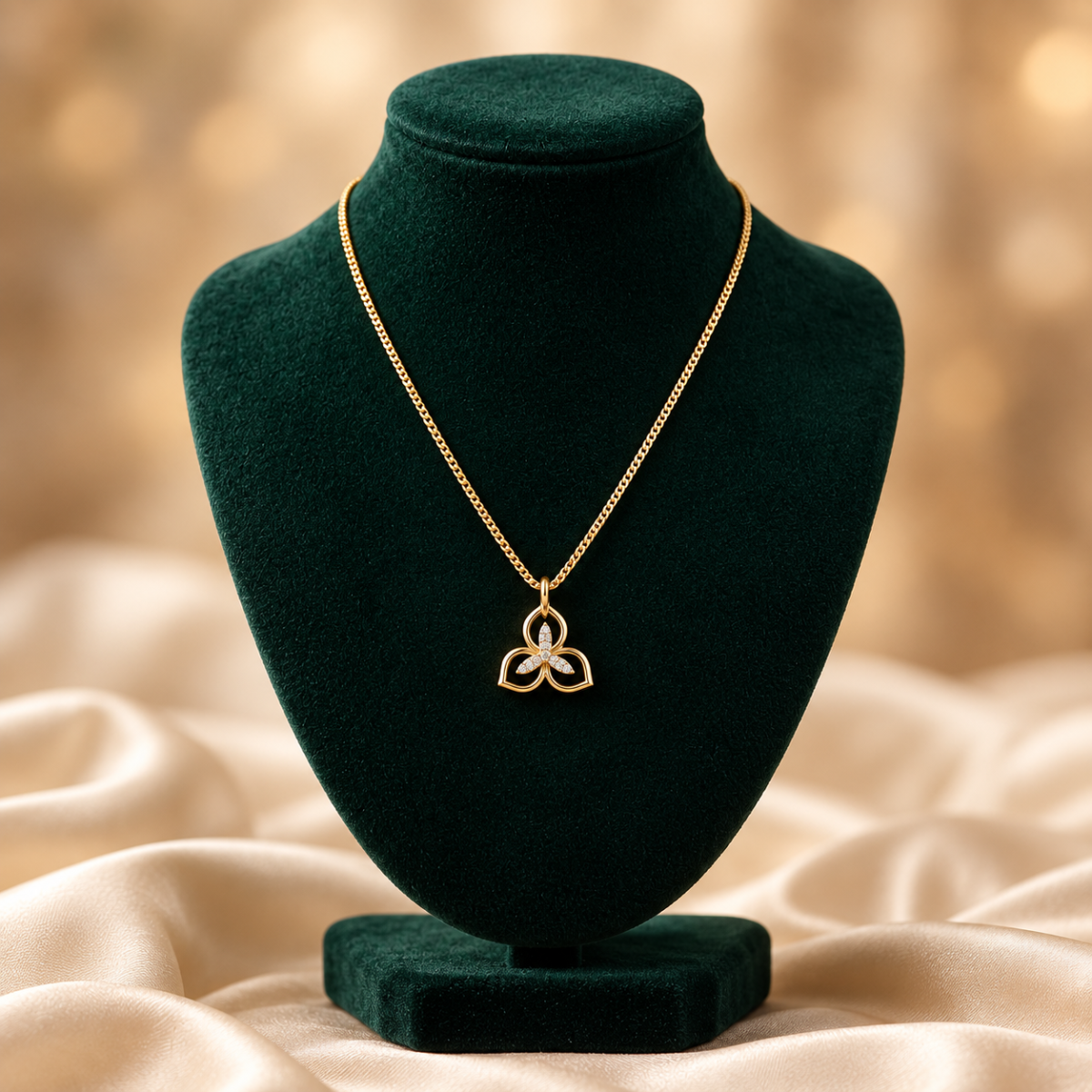 Artificial Gold-Tone Floral Clover Trefoil Pendant Necklace with Pavé Crystal Center image 3