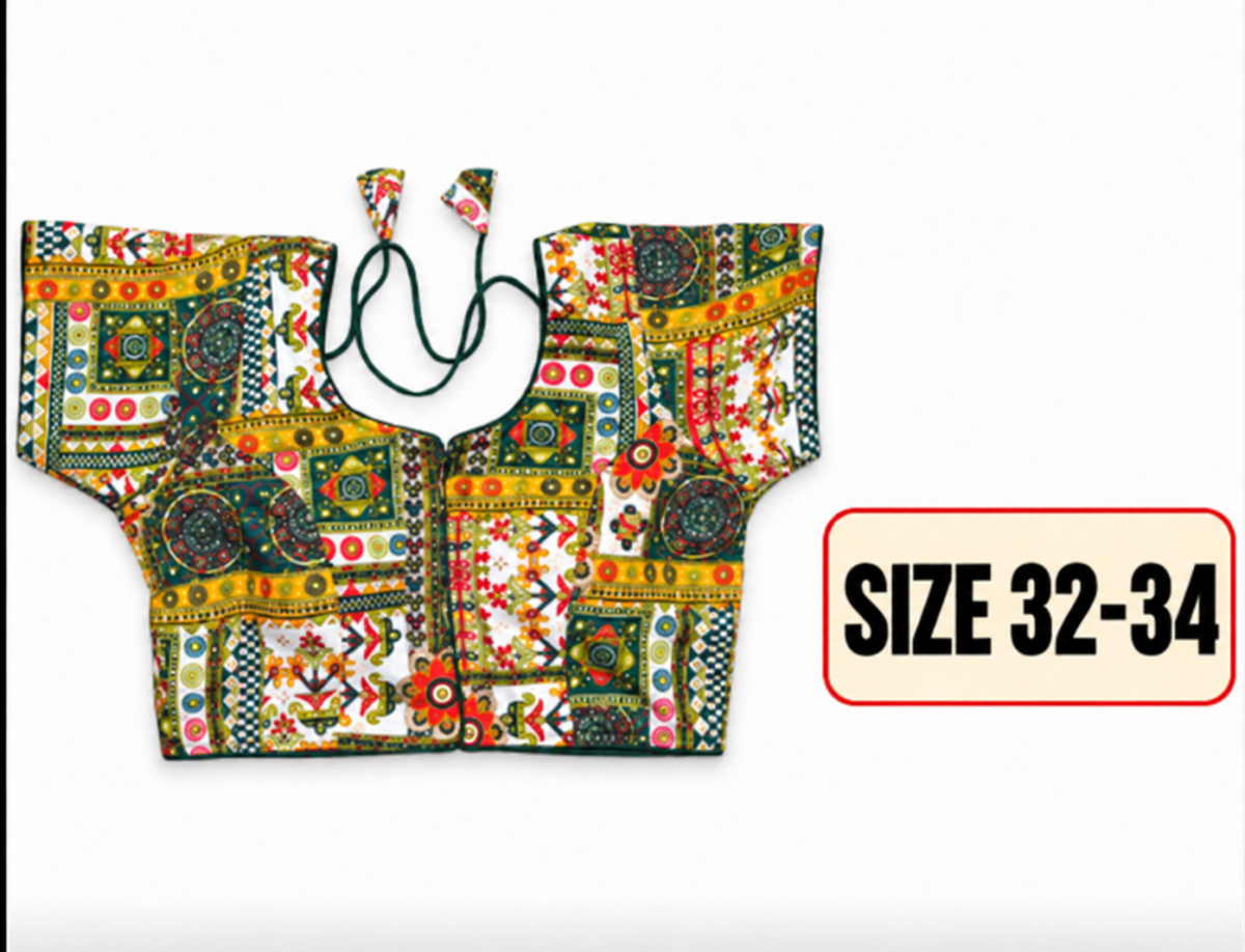 Women’s Multicolor Ethnic Printed Readymade Blouse with Dori Tie-Up