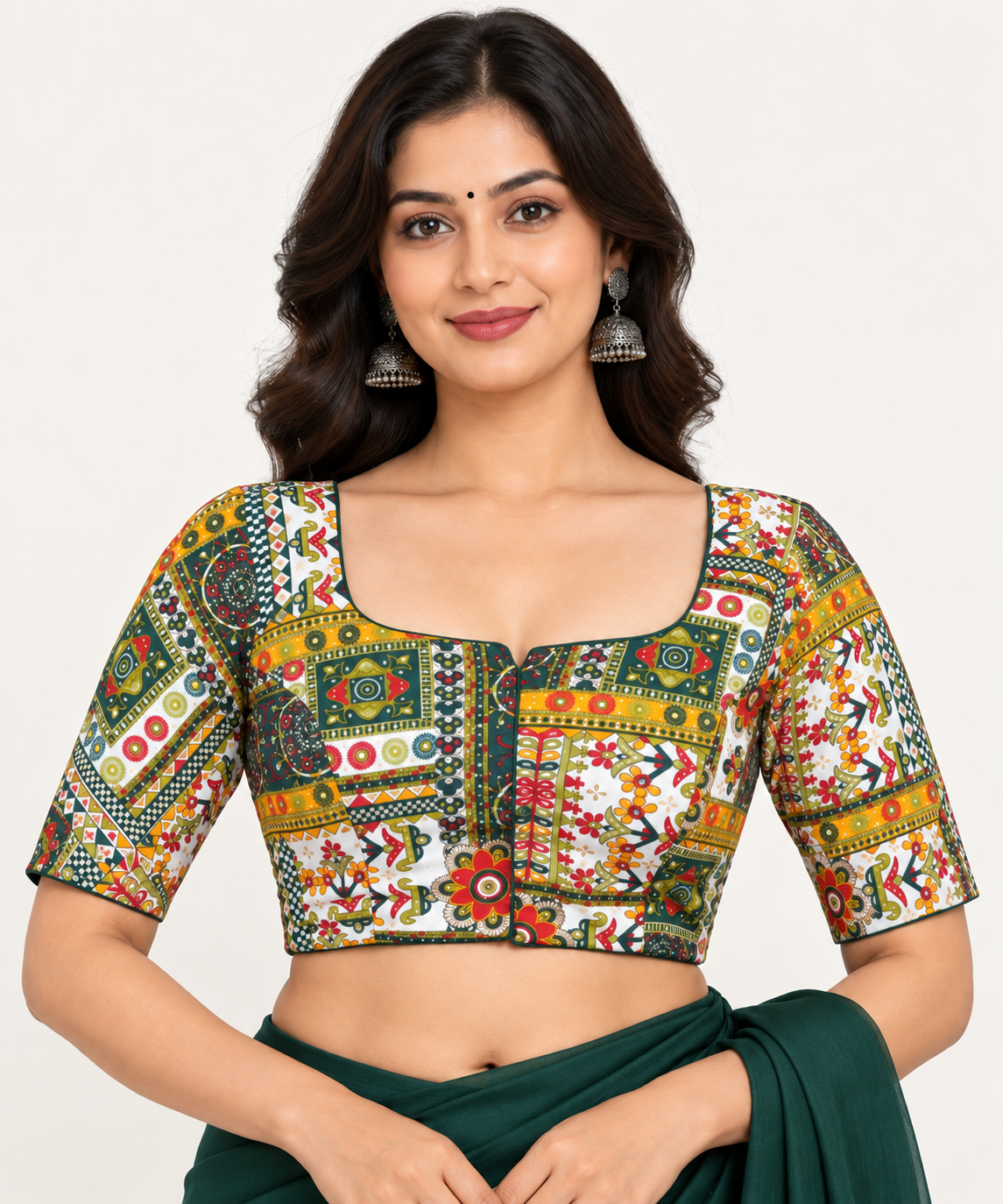 Women’s Multicolor Ethnic Printed Readymade Blouse with Dori Tie-Up image 3